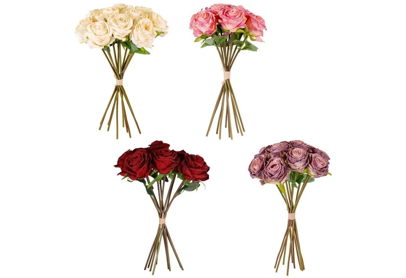 matches21 HOME & HOBBY Kunstblume Rosen Trockenoptik Beere/Lila 35 cm