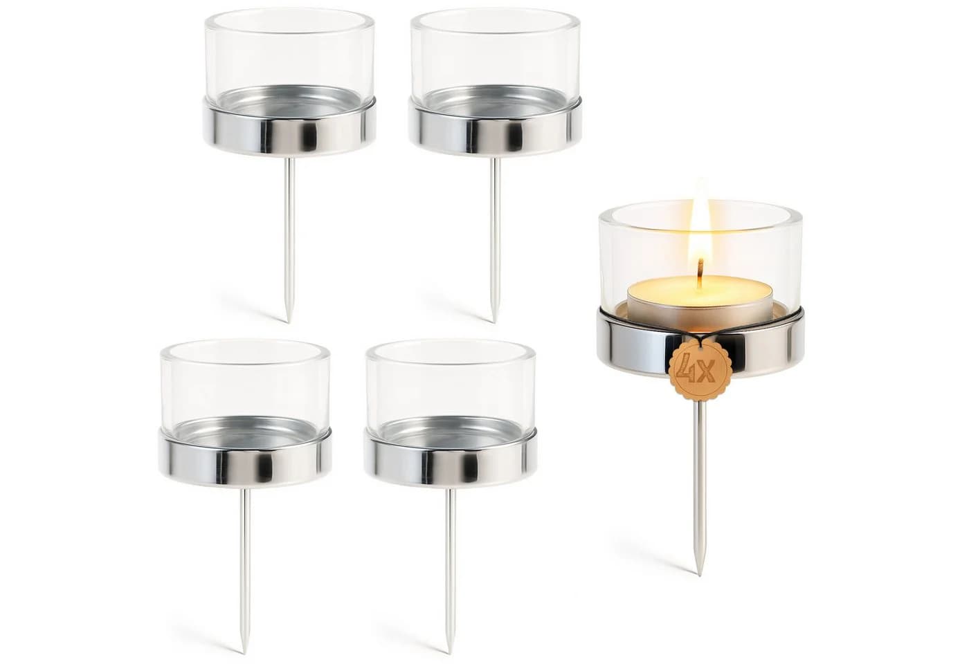 matches21 HOME & HOBBY Teelichthalter 4er Set Silber Metall & Glas - Bild 2
