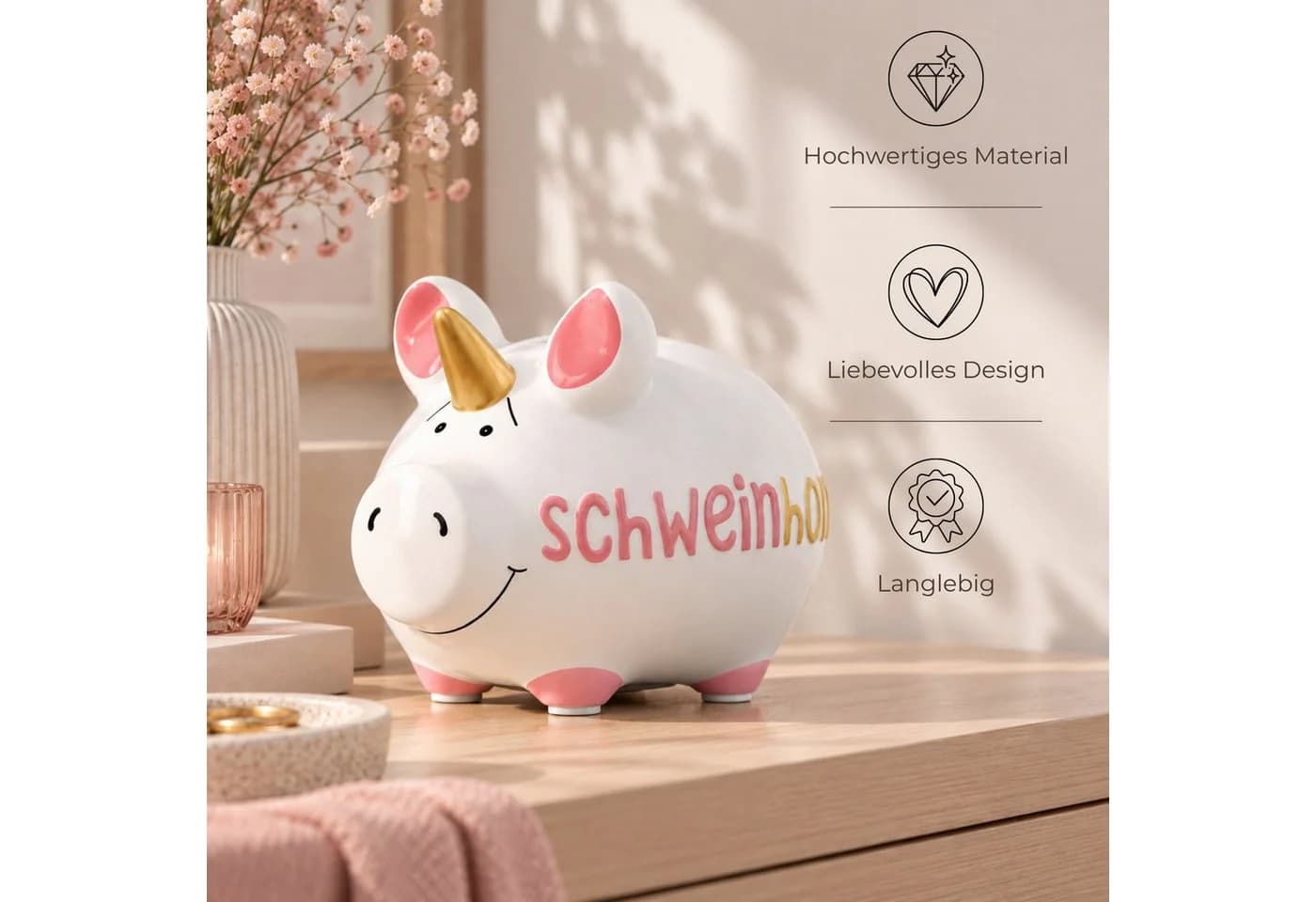 matches21 HOME & HOBBY Spardose Schwein-Horn Bunt Keramik - Bild 3