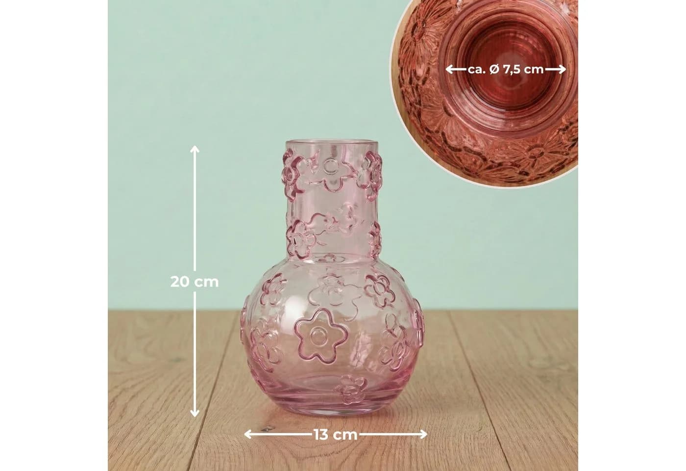 matches21 HOME & HOBBY Dekovase Blumenvase aus Glas in Rosa mit Blumen-Muster