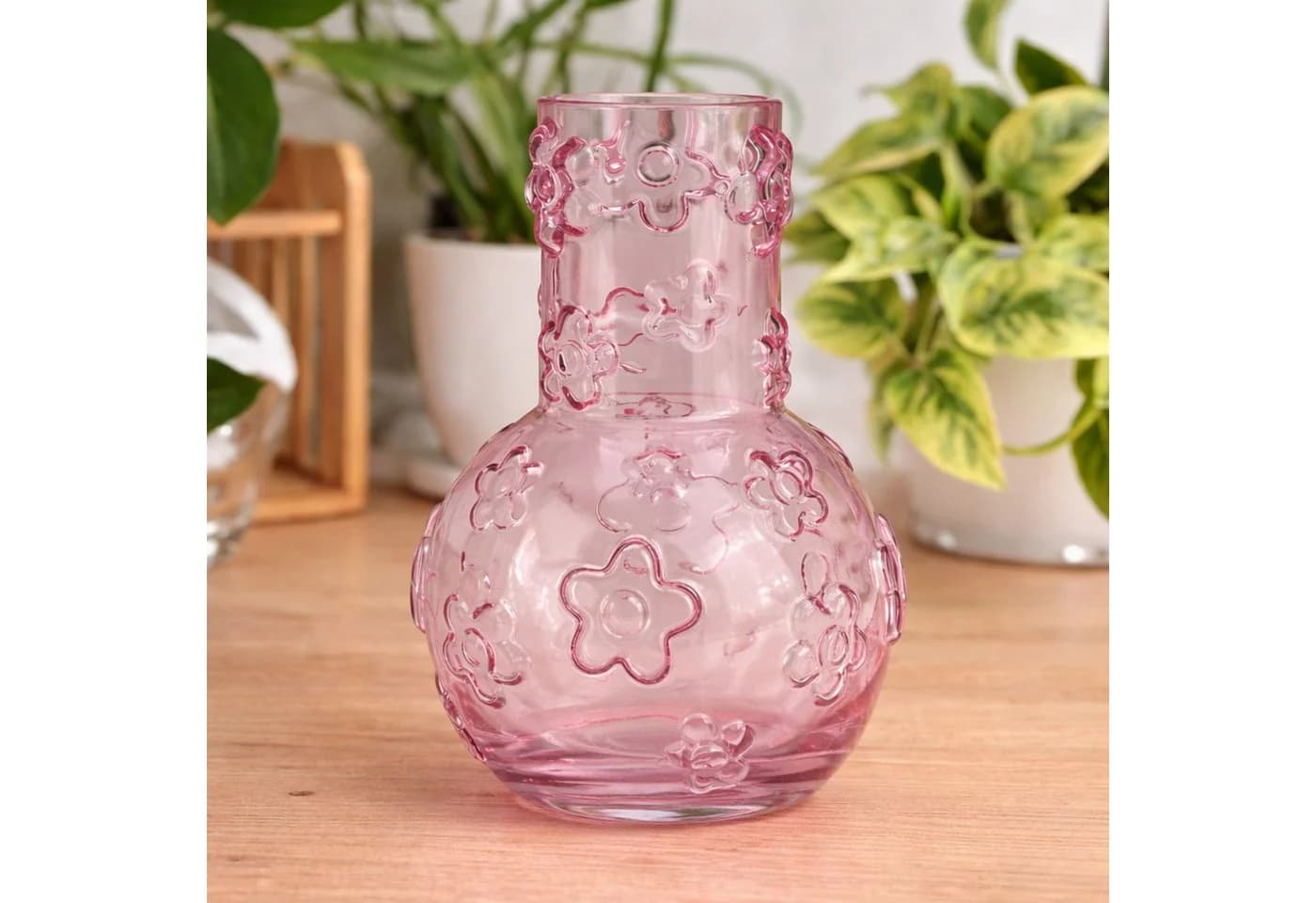 matches21 HOME & HOBBY Dekovase Blumenvase aus Glas in Rosa mit Blumen-Muster - Bild 2