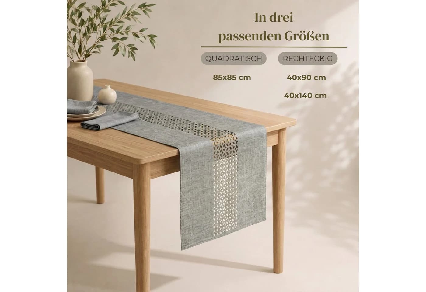 matches21 HOME & HOBBY Tischdecke Grau Ornament-Cut-outs Leinen-Optik