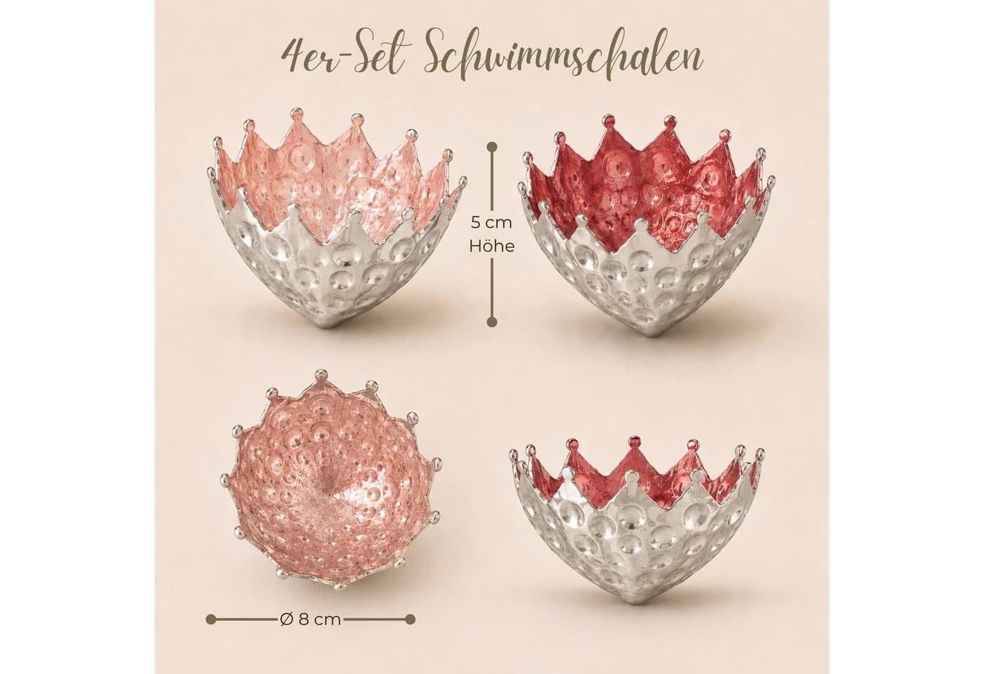 matches21 HOME & HOBBY Schwimmschalen 4er Set Grün Kronenform Eisen Ø 8 cm