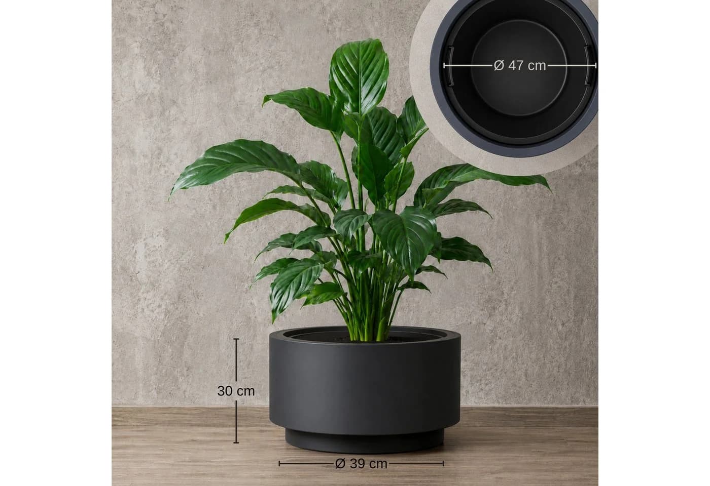 matches21 HOME & HOBBY NIVO Blumentopf rund 47x30 cm Anthrazit HDPE