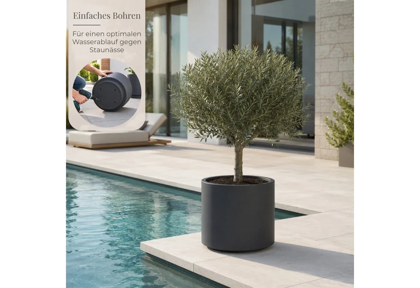 matches21 HOME & HOBBY NIVO Blumentopf rund 47x30 cm Anthrazit HDPE - Bild 5