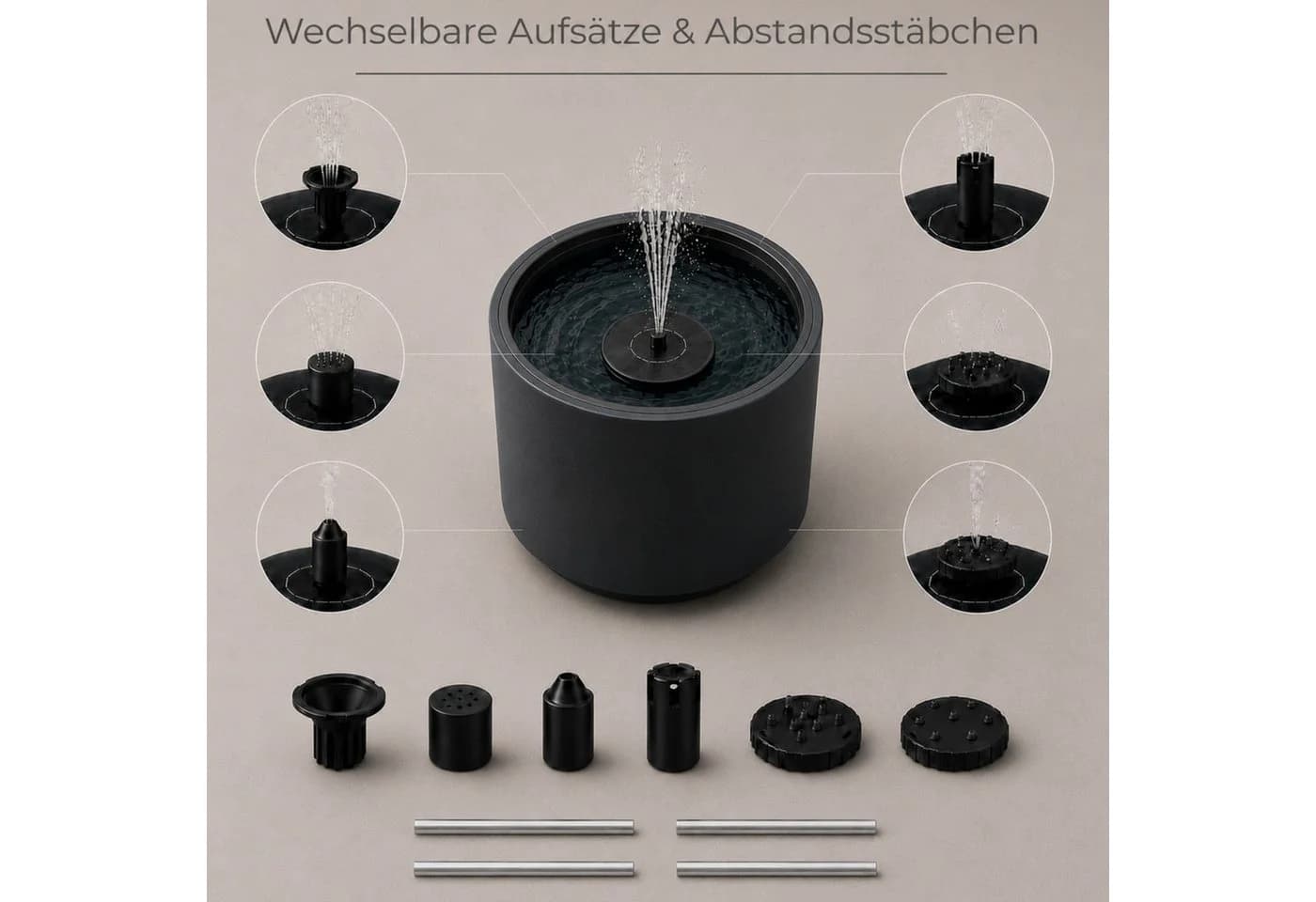 matches21 HOME & HOBBY Solarbrunnen-Set NIVO mit Akku und 6 Düsenaufsätzen - Bild 4