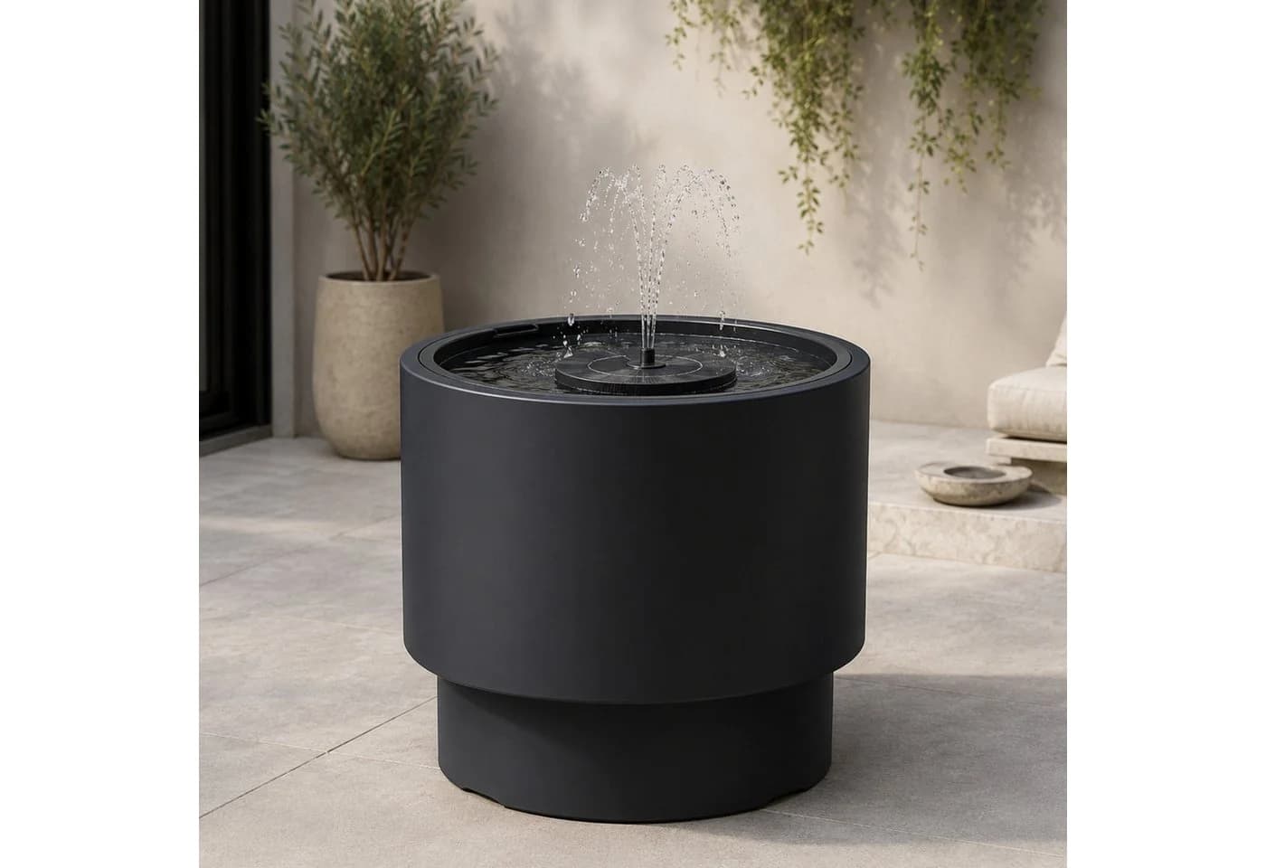 matches21 HOME & HOBBY Solarbrunnen-Set NIVO mit Akku, Ø 47 cm Schale, Anthrazit - Bild 2
