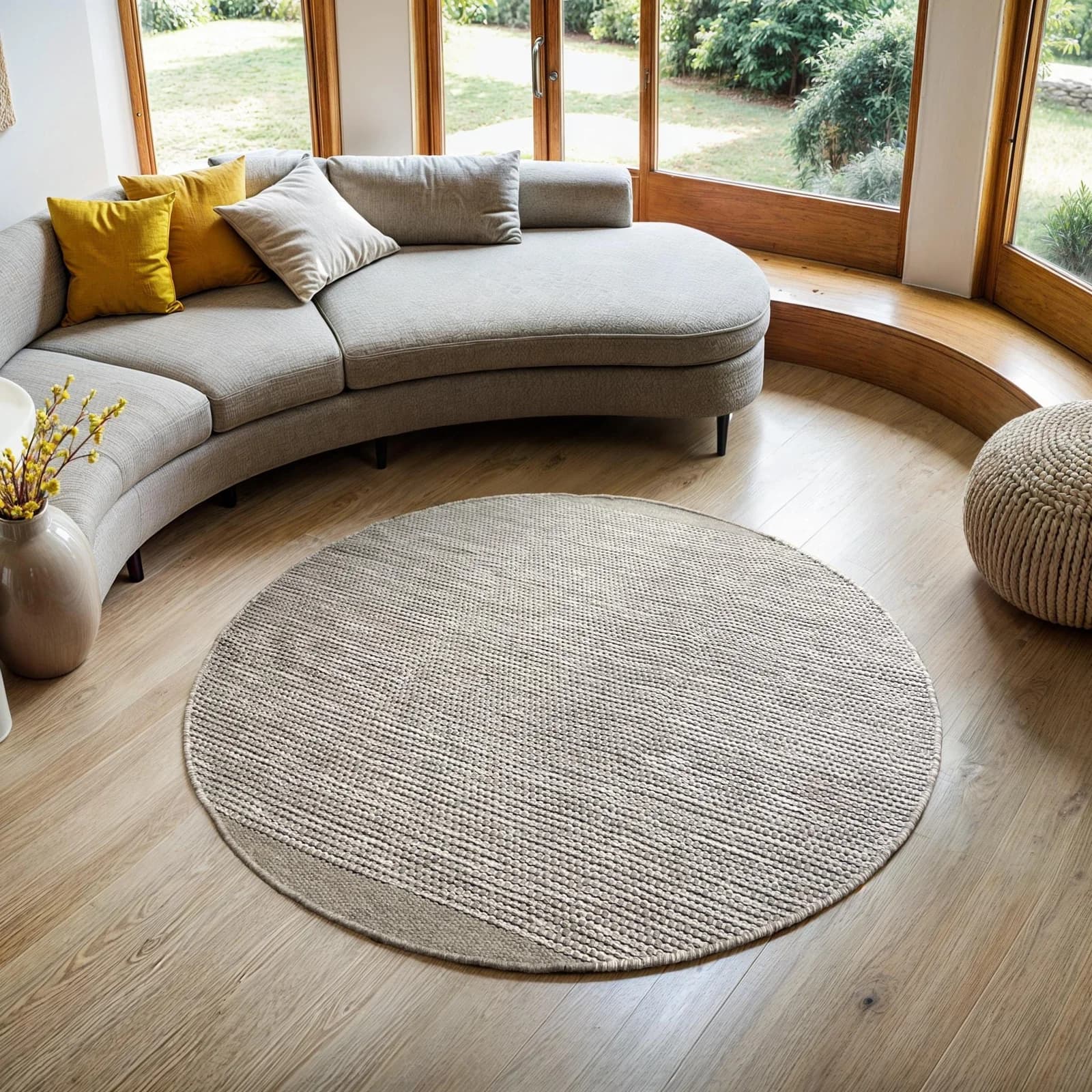 MyFlair Wollteppich Anisa Beige Grau Handgewebt Rund