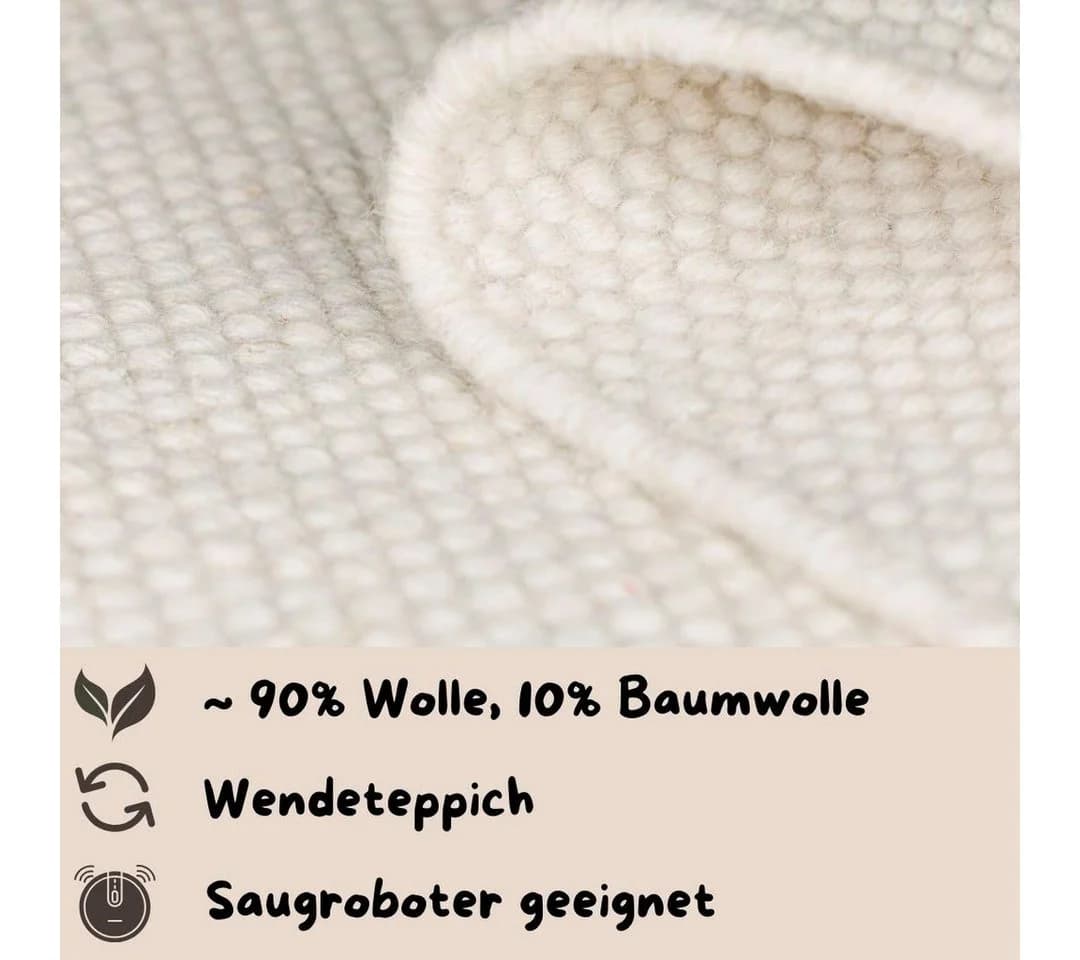 OTTO HOME Wollteppich Woolscape 1 Uni Naturweiß Handgewebt - Bild 4