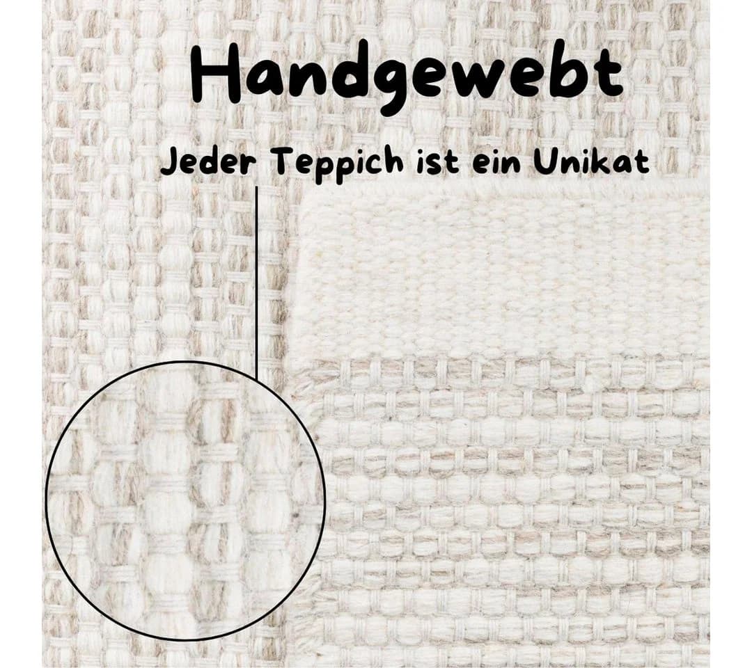 OTTO HOME Wollteppich Wolltraum Passion Beige Grau Meliert Handgewebt