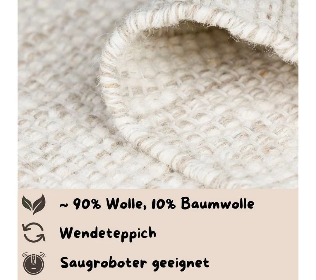 OTTO HOME Wollteppich Wolltraum Passion Beige Grau Meliert Handgewebt - Bild 3