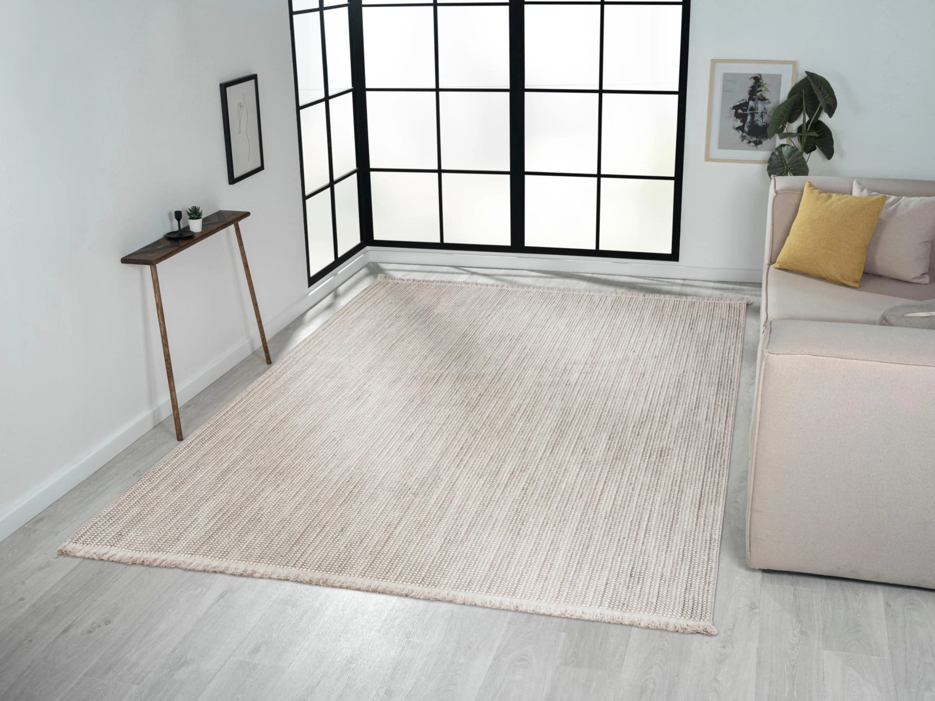 MyFlair Teppich Ava Grau Beige Creme Sisal-Optik mit Fransen