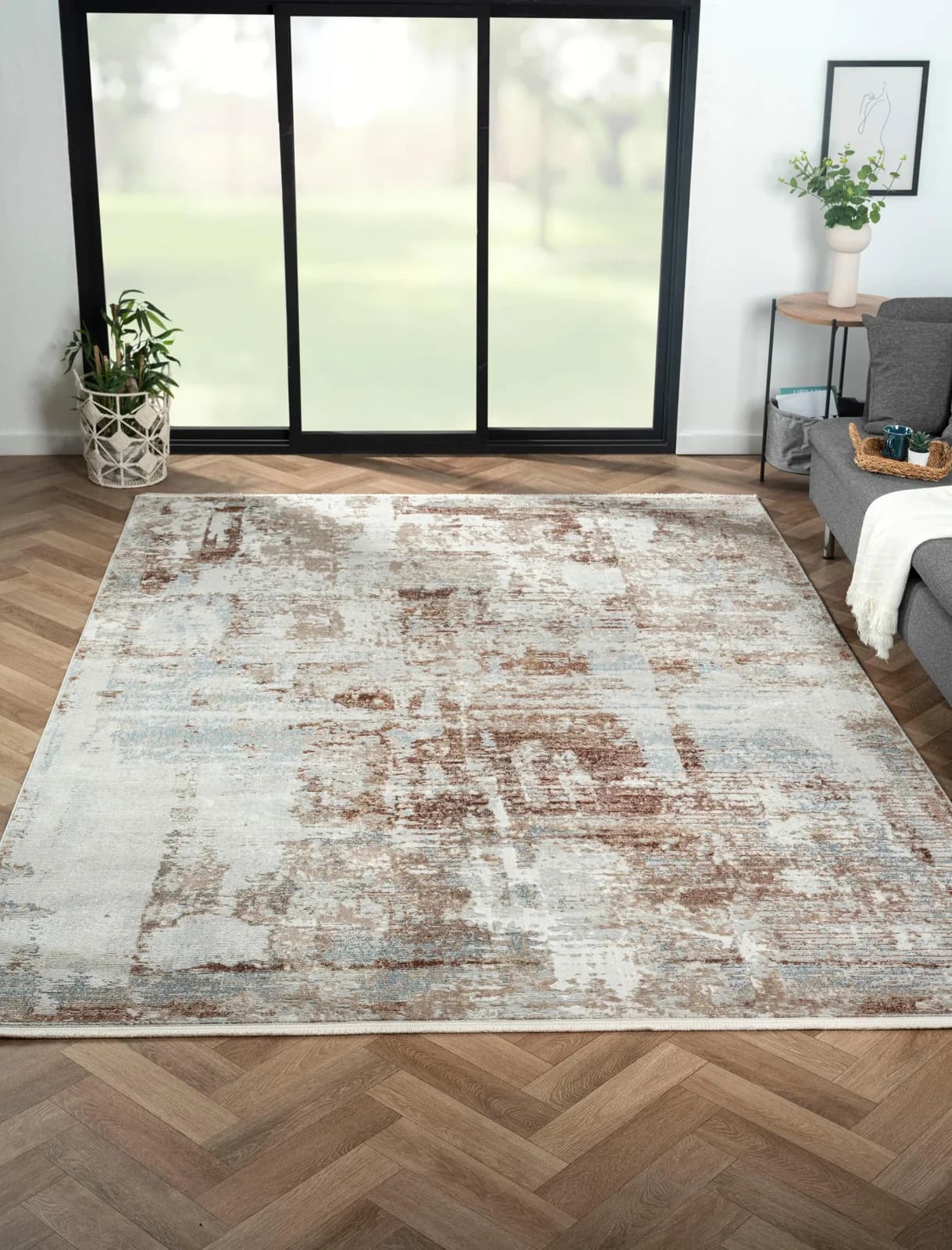 MyFlair Teppich Esme 2 Beige Grau Vintage Look Kurzflor