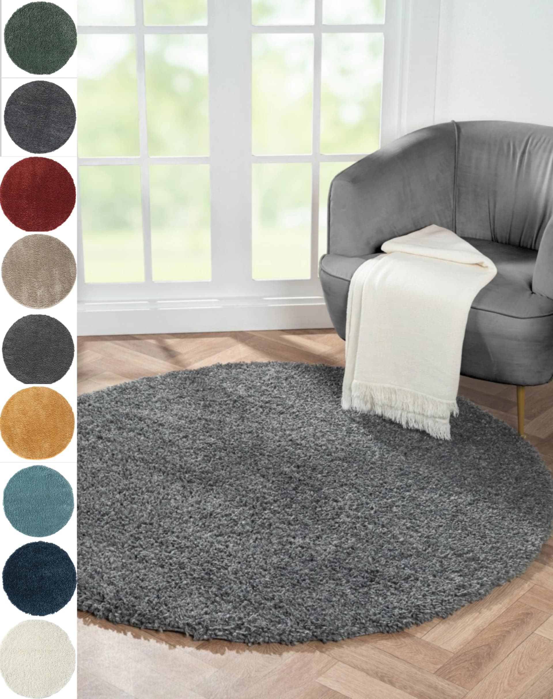 My Flair Hochflor-Teppich My Shaggy Dunkelgrau Rund