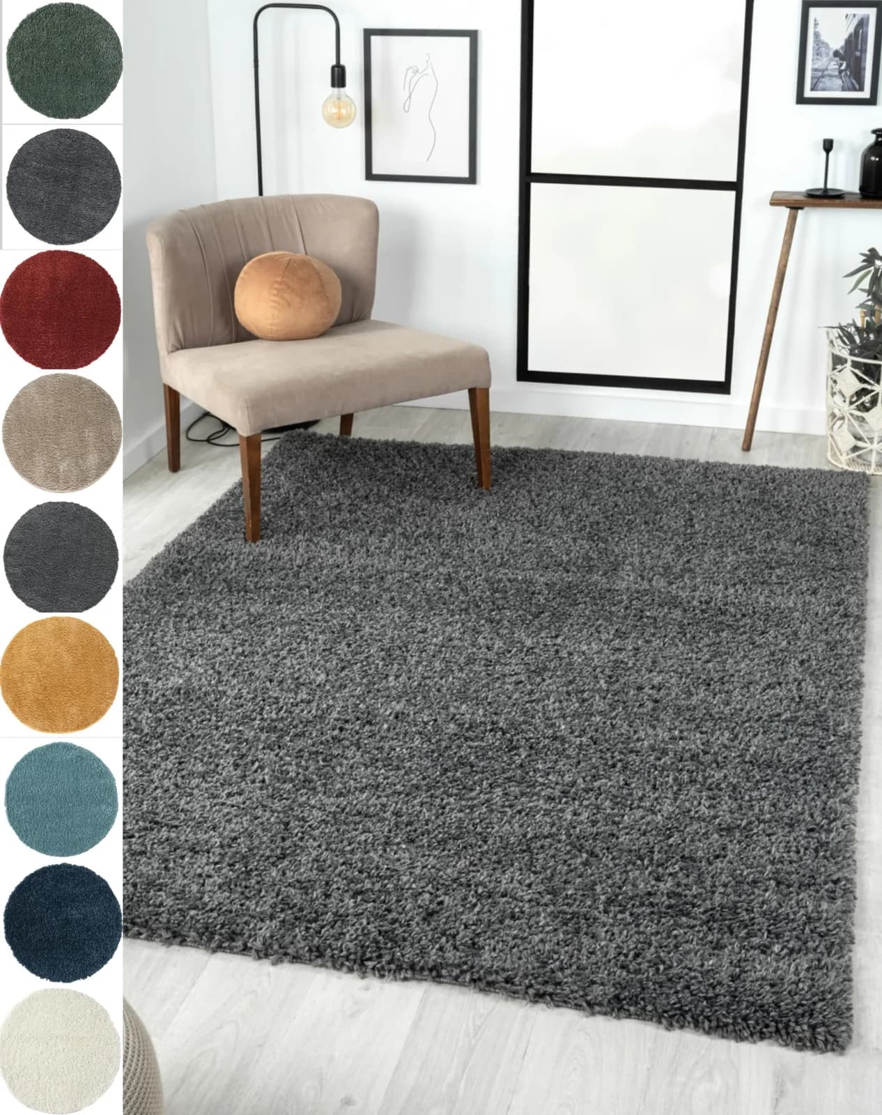 My Flair Hochflor-Teppich My Shaggy Dunkelgrau Uni