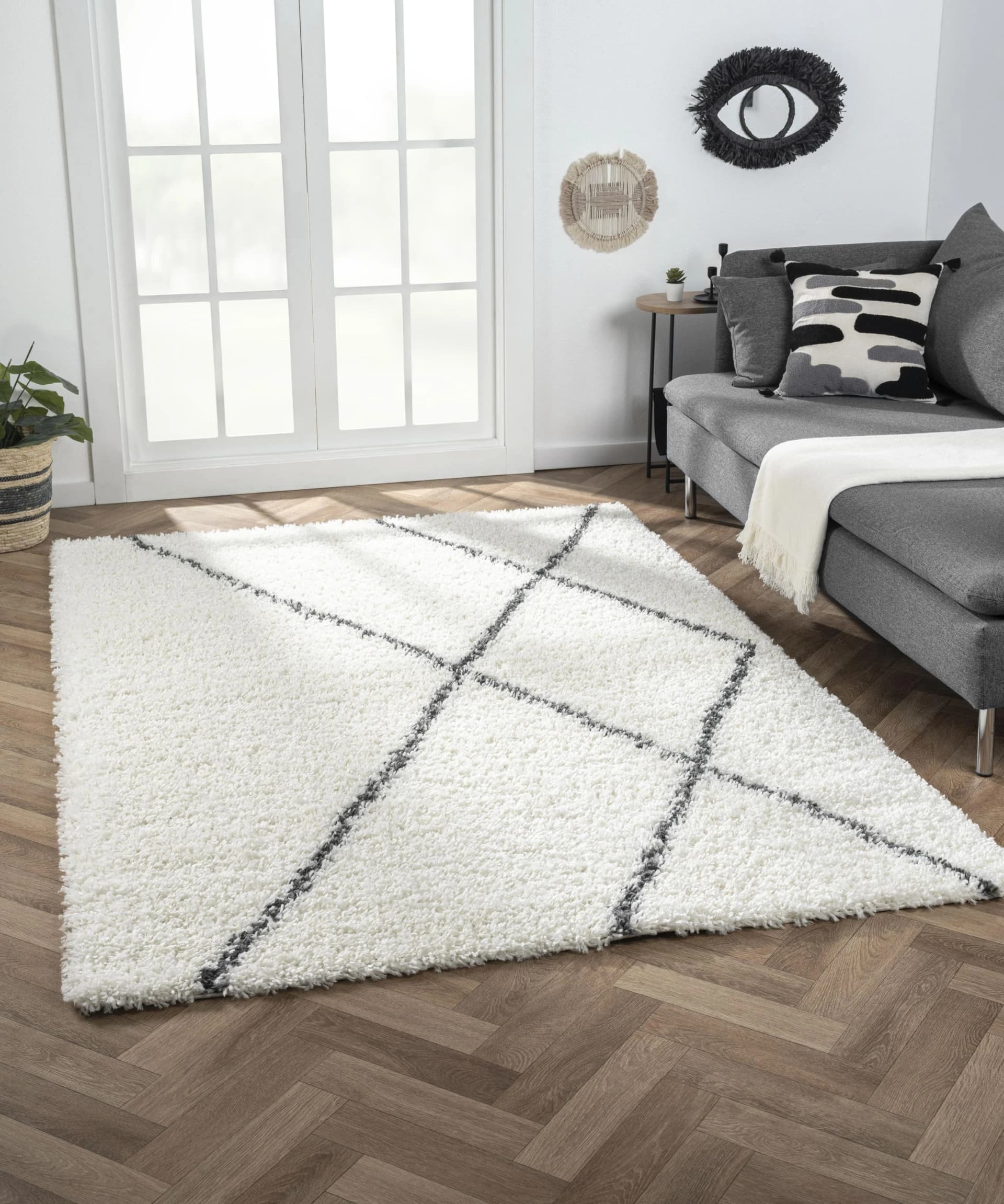 My Flair Hochflor-Teppich My Shaggy Raute Beige Grau