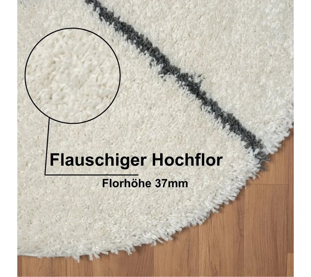 MyFlair Hochflor-Teppich My Shaggy Raute Beige Grau Rund - Bild 5