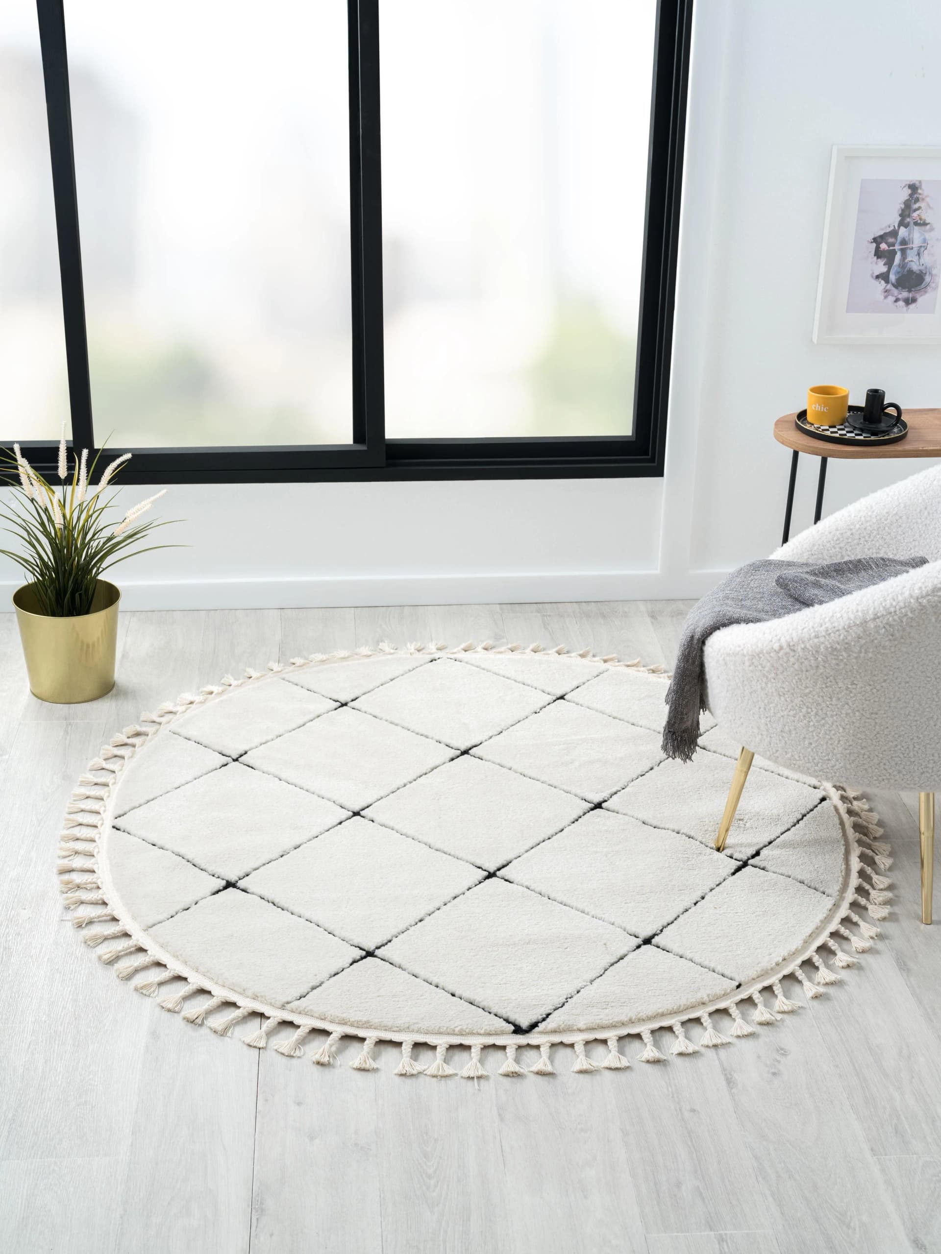 Myflair Hochflor-Teppich Moroccan Square Schwarz-Weiß Rautenmuster
