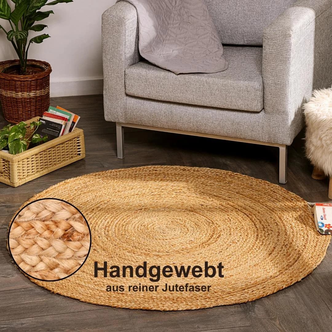 Myflair Teppich Lola rund 10mm Jute Boho-Style handgeflochten