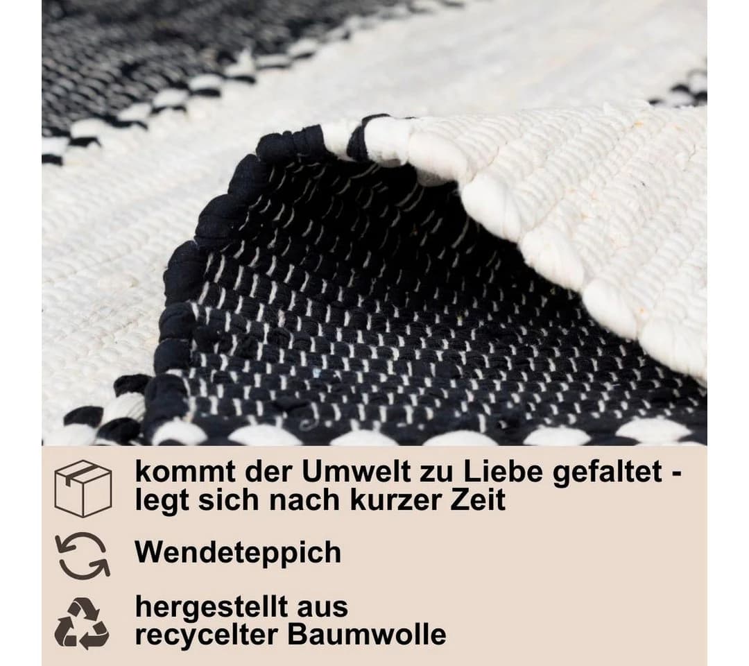 MyFlair Teppich Karim Schwarz Weiß Handgewebt Gestreift - Bild 3