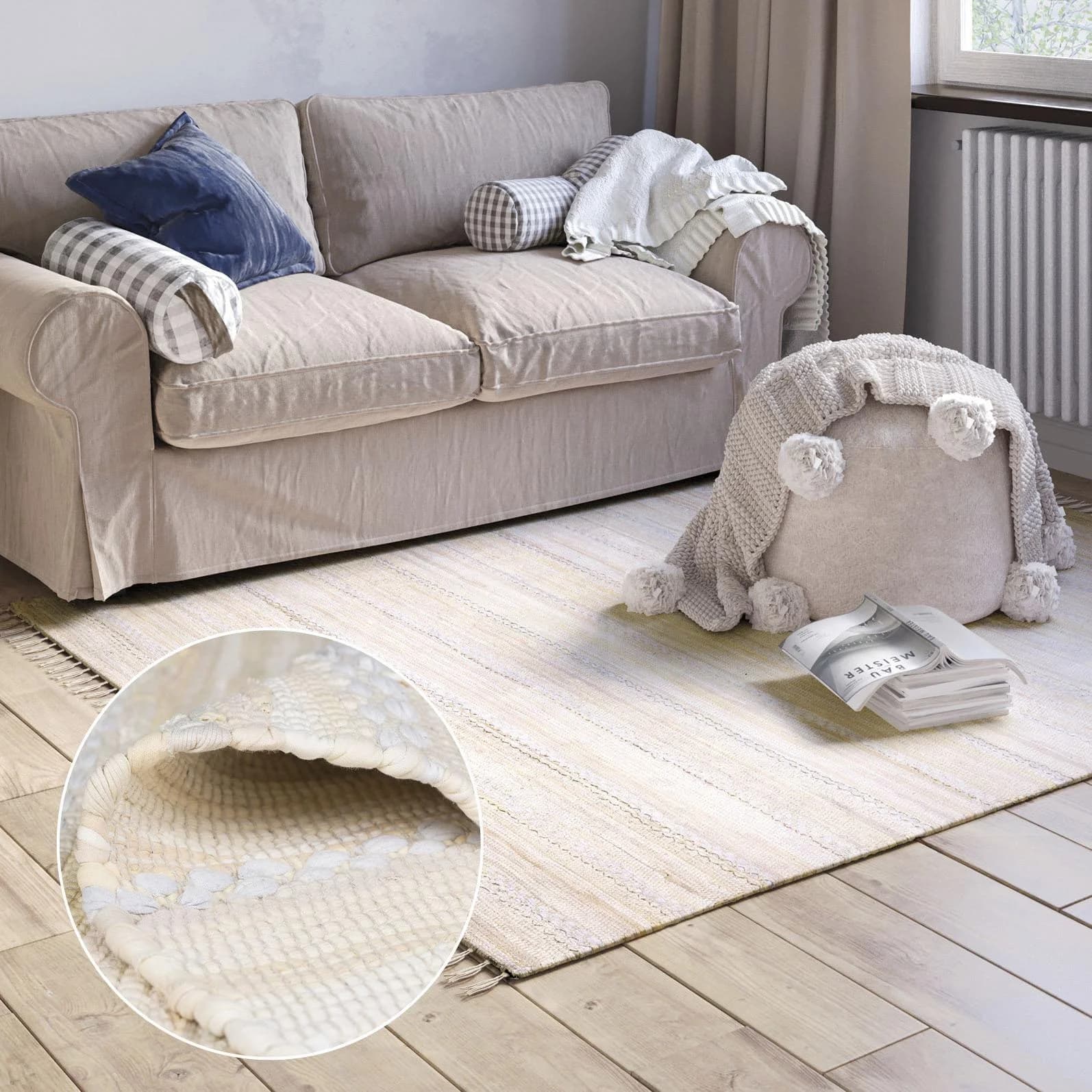 MyFlair Teppich Sharon Beige Handgewebt mit Fransen