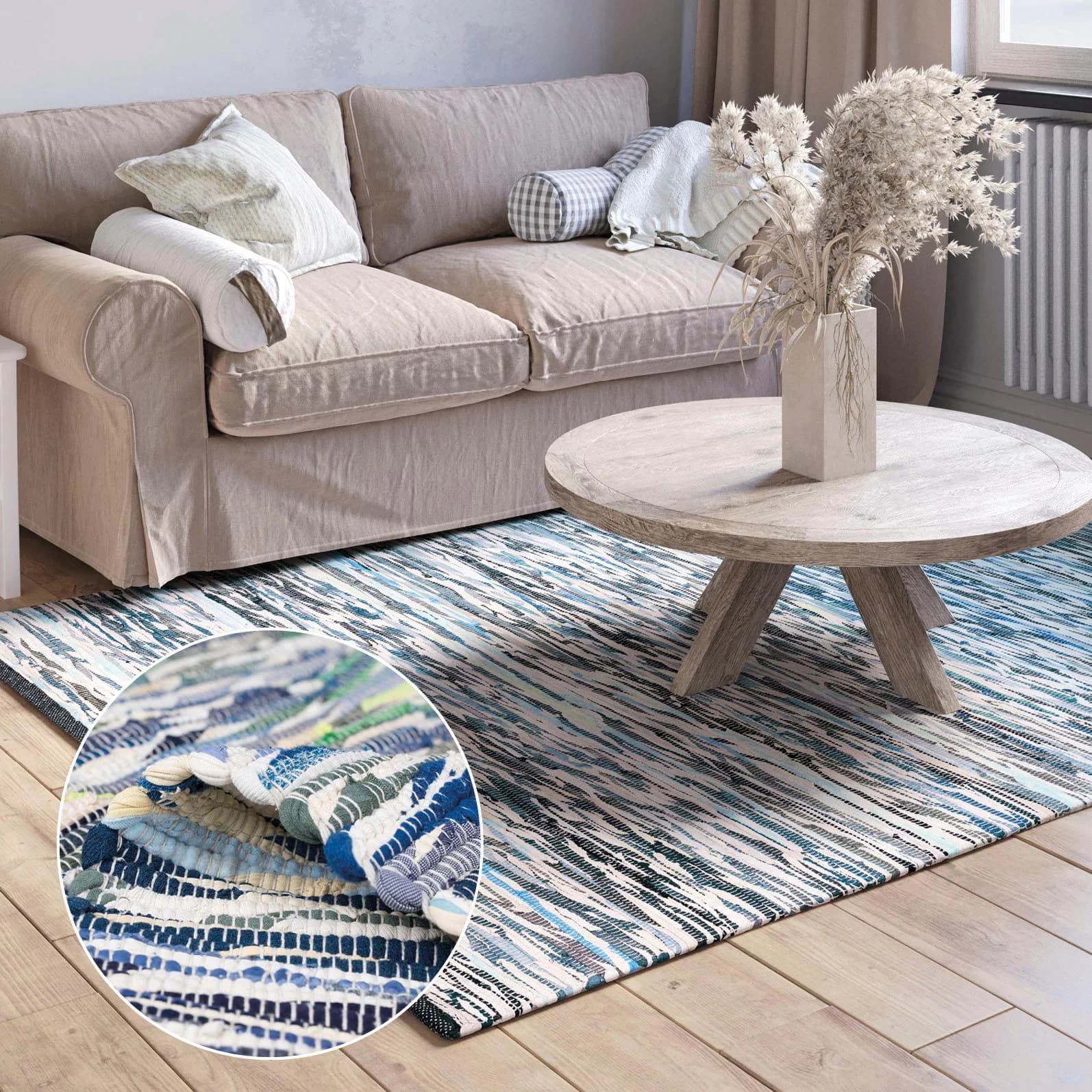 MyFlair Teppich Ameer Handgewebt Blau Grau Mix