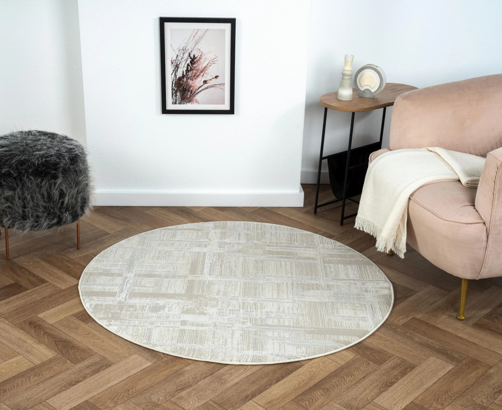 MyFlair Teppich My Favorite Retro-Style Beige Grau Weiß Kurzflor