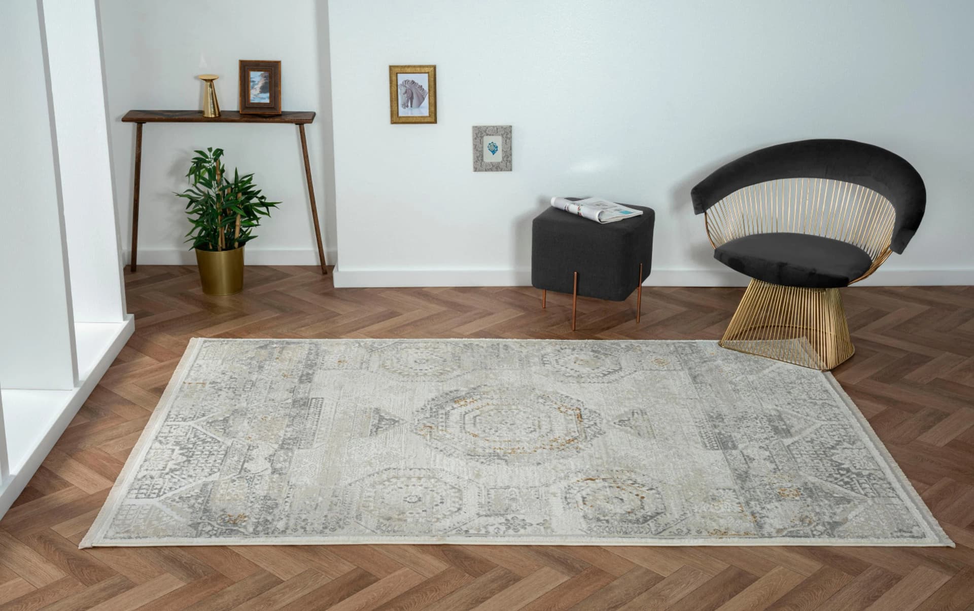 MyFlair Teppich My Kazak Retro-Style Beige Grau Weiß Kurzflor