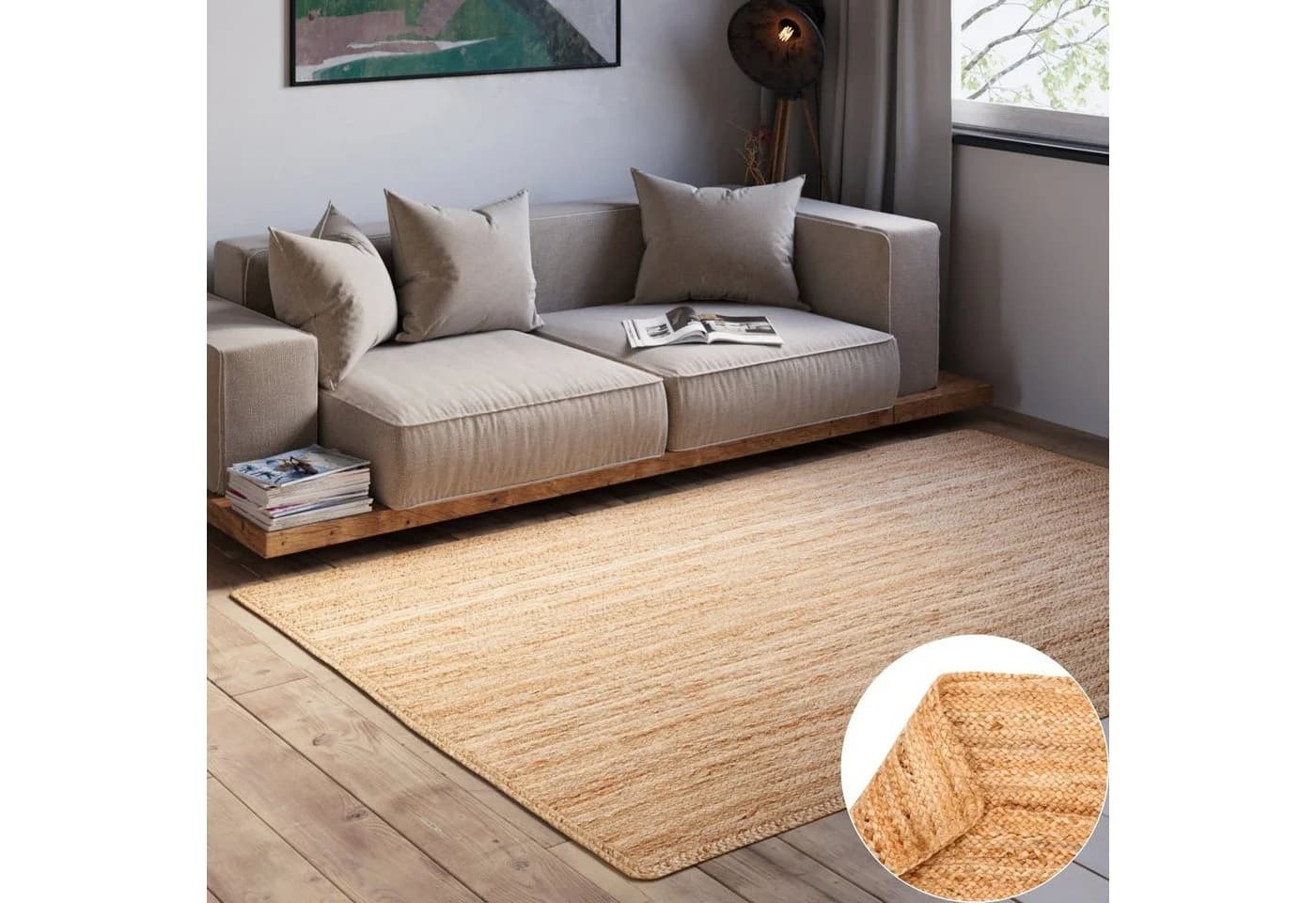 Wohnando Teppich MY-RUG Nitin 100% Jute Boho-Stil Wendbar