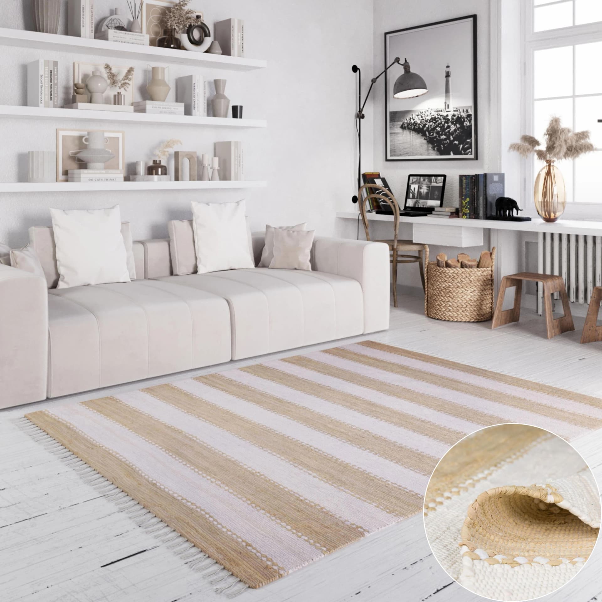 OTTO HOME Teppich Benja Beige Weiß Handgewebt Gestreift