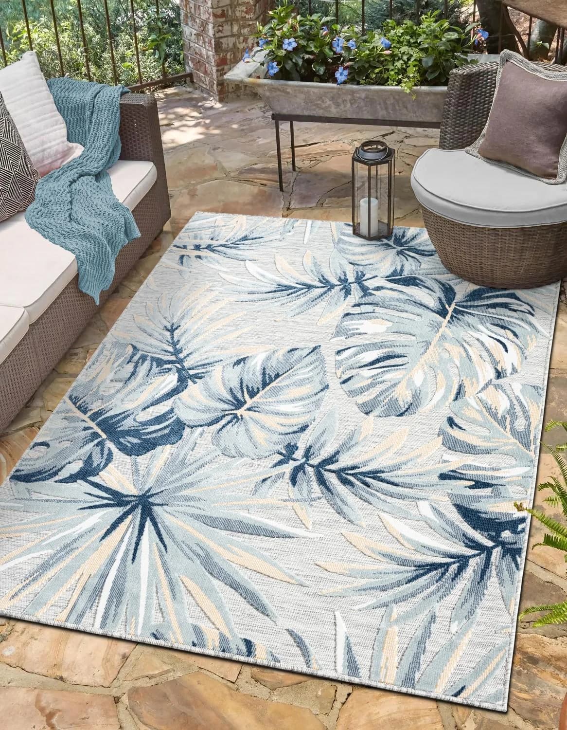MyFlair Teppich Sol Blau Gold Grau Hoch-Tief Effekt Outdoor