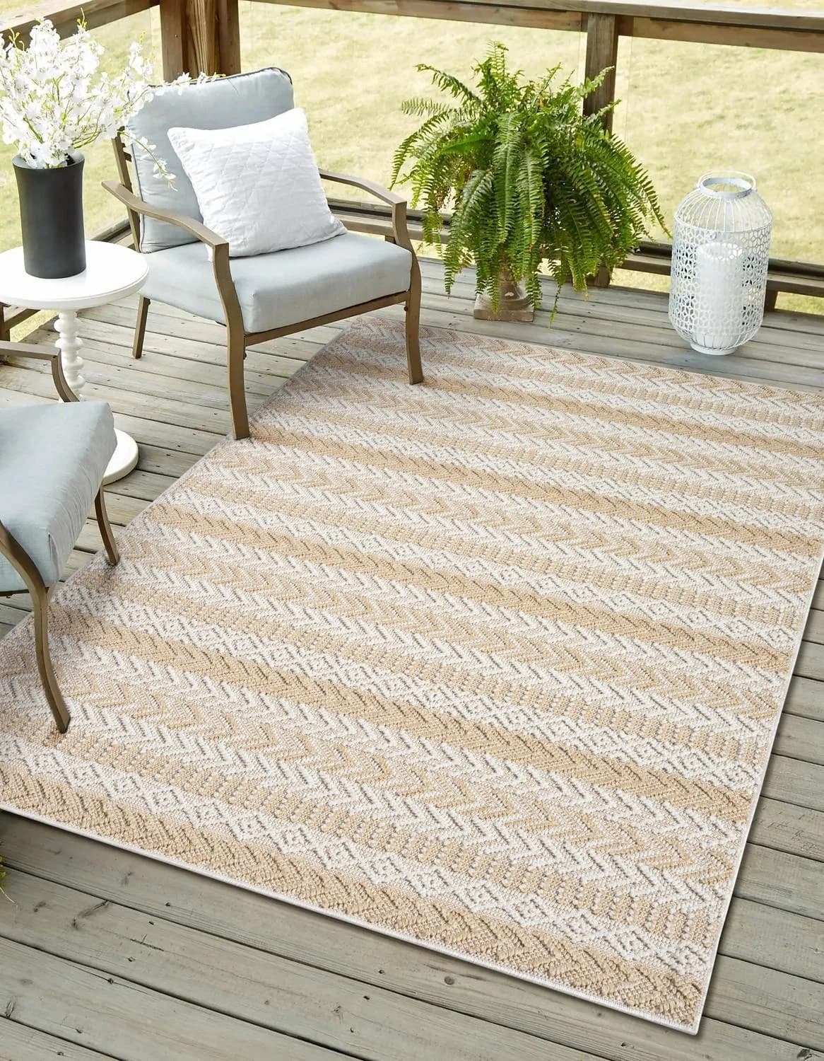 MyFlair Teppich Piazza Beige Outdoor Gestreift Polypropylen
