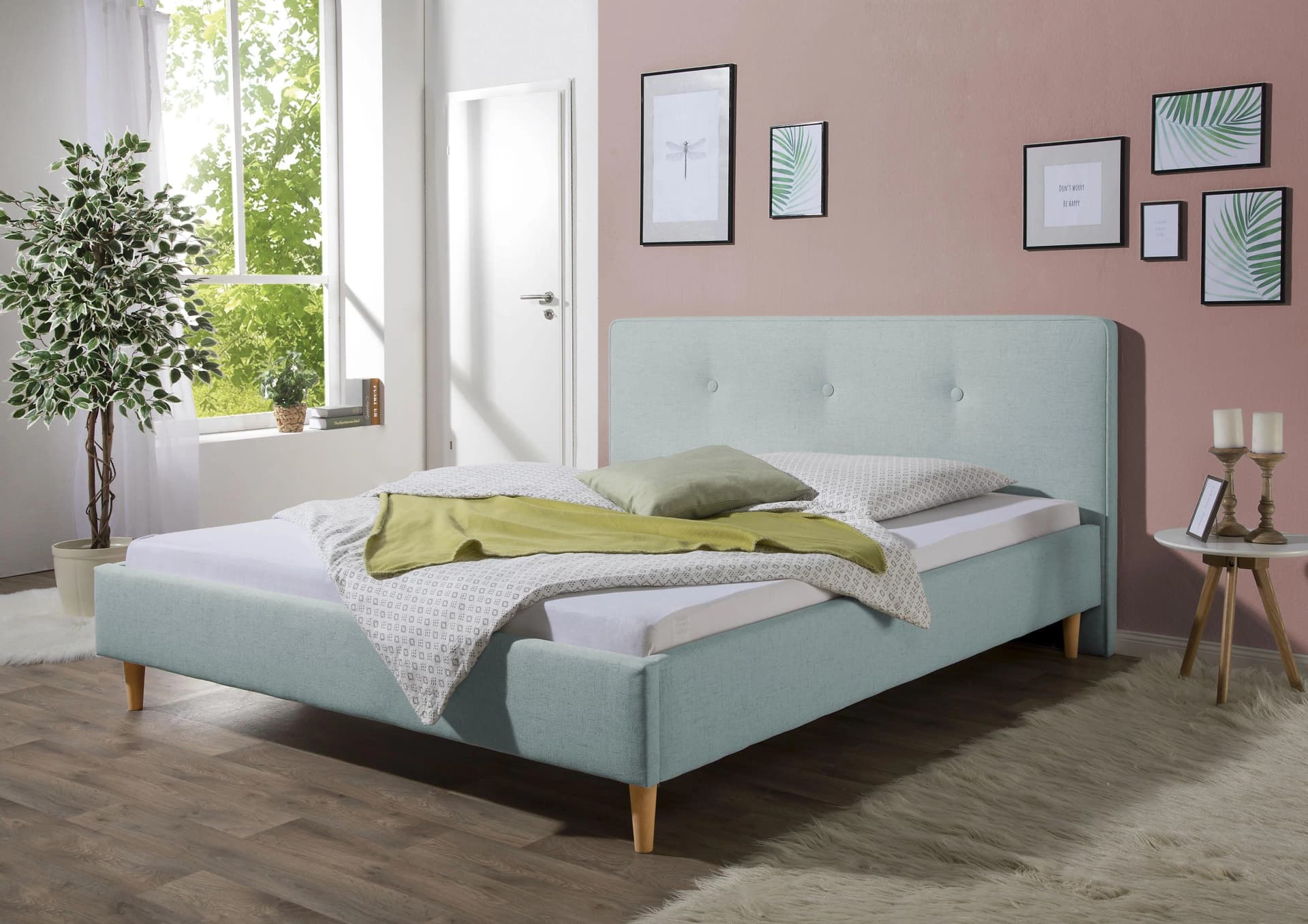 Polsterbett MAINTAL Lonepine Aqua mit Knopfheftung