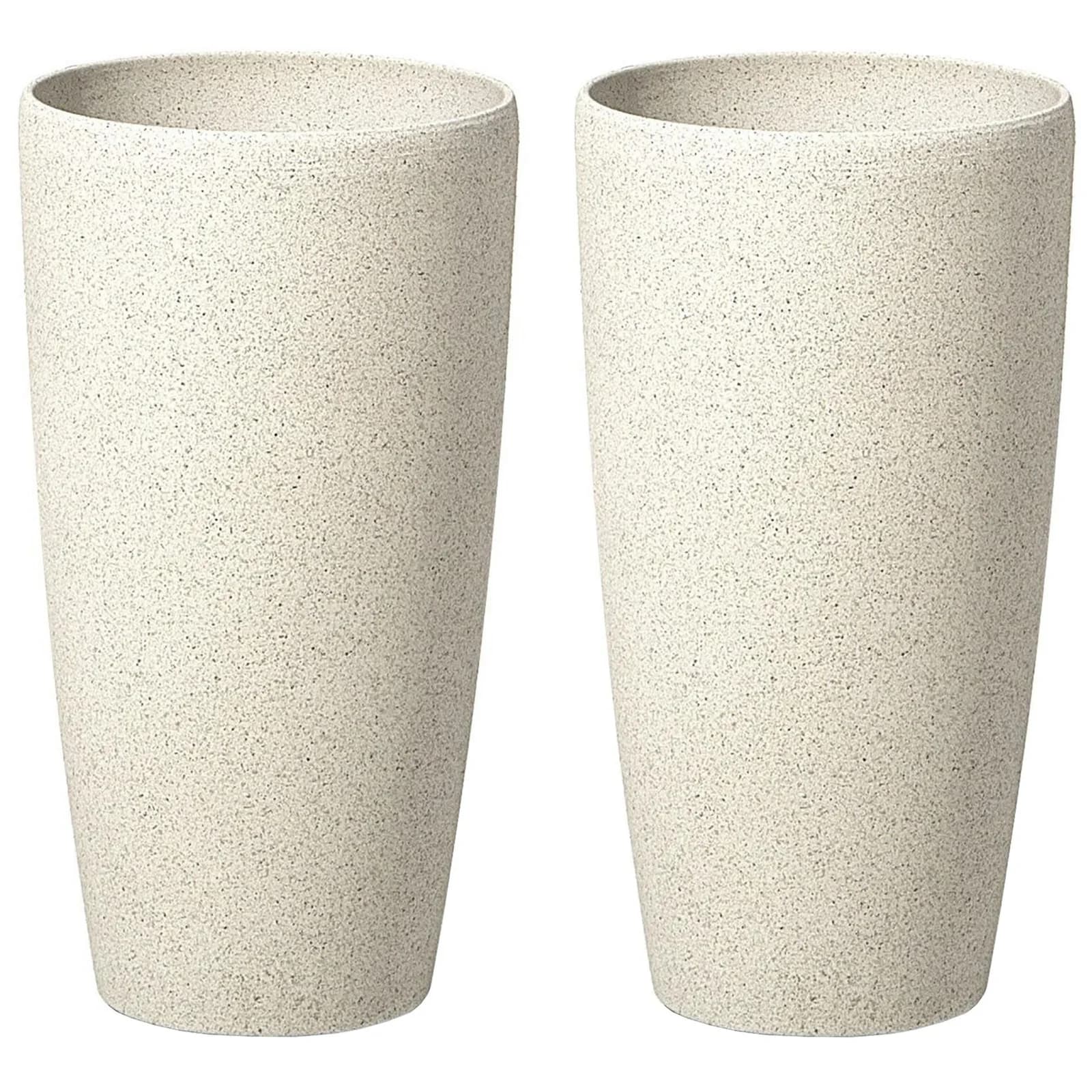 Beliani Blumentopf 2er-Set Abdera hellbeige rund Stein