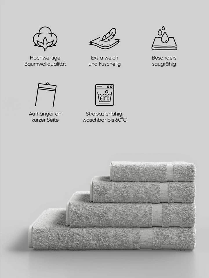Elbsand Home Handtuch 100% Baumwolle Grau Extra Weich