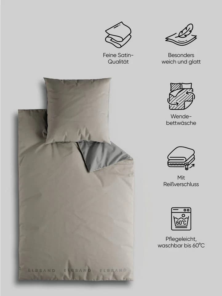 Elbsand Home Bettwäsche 100% Baumwolle Satin Beige 2-teilig - Bild 3