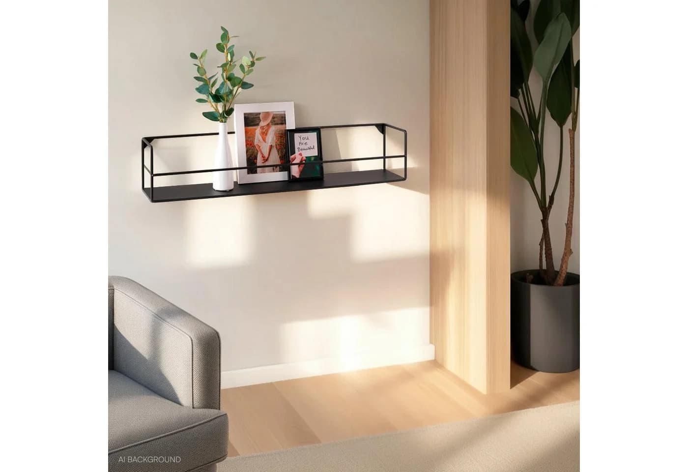 Home4You Wandregal Schwarz Metall mit Ablage