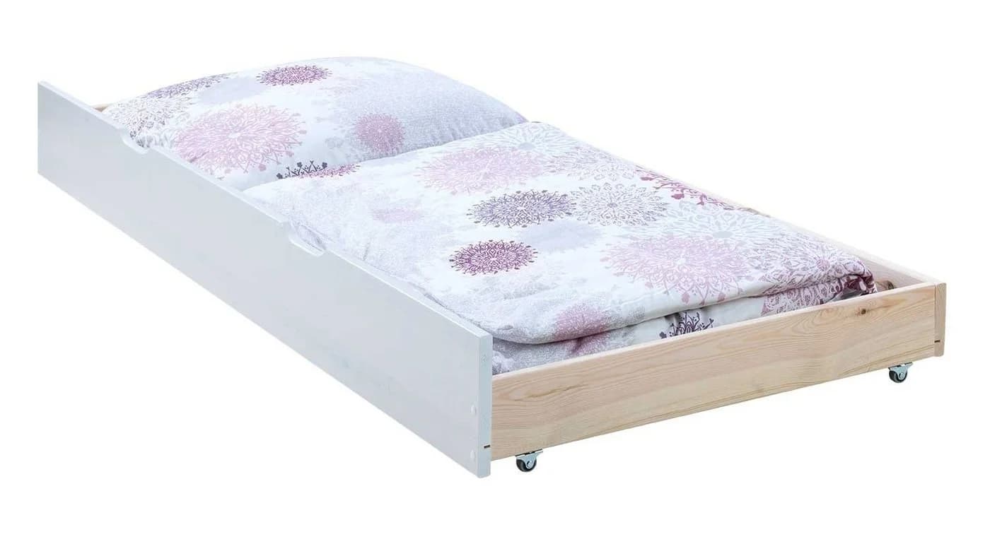 Home4You Bettschubkasten Weiß Massivholz mit Rollen - Bild 3