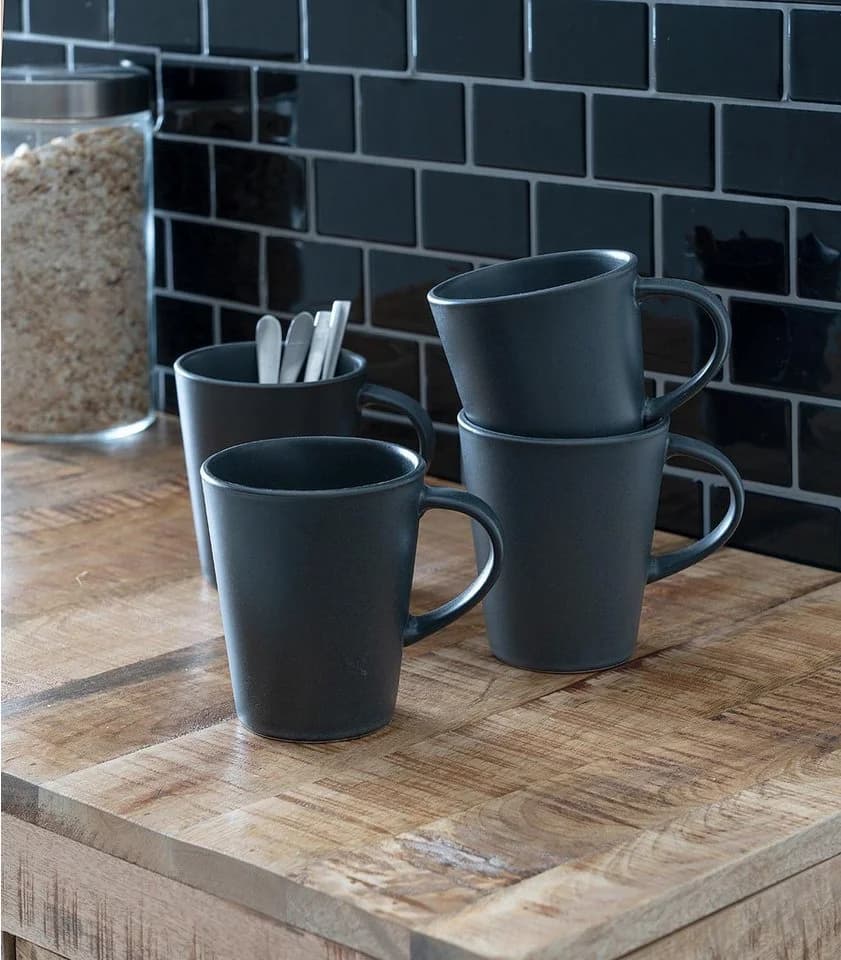 Home4You Becher BAILO Schwarz 440ml Steingut
