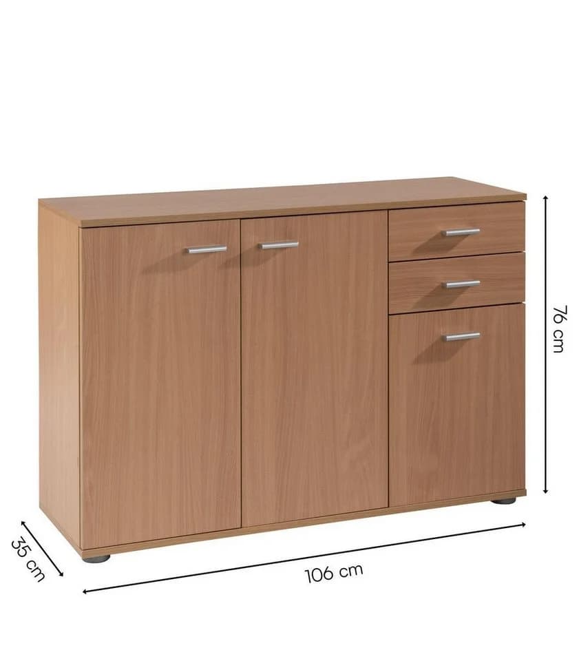 Kommode SOLO Buche Dekor 3 Türen 2 Schubladen Braun - Bild 3