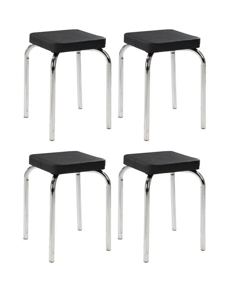 HAKU Sitzhocker Stapelhocker 4er Set Schwarz Kunstleder stapelbar - Bild 2
