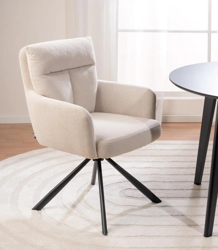 Home4You Polsterstuhl Beige Cord Metallgestell 180° drehbar