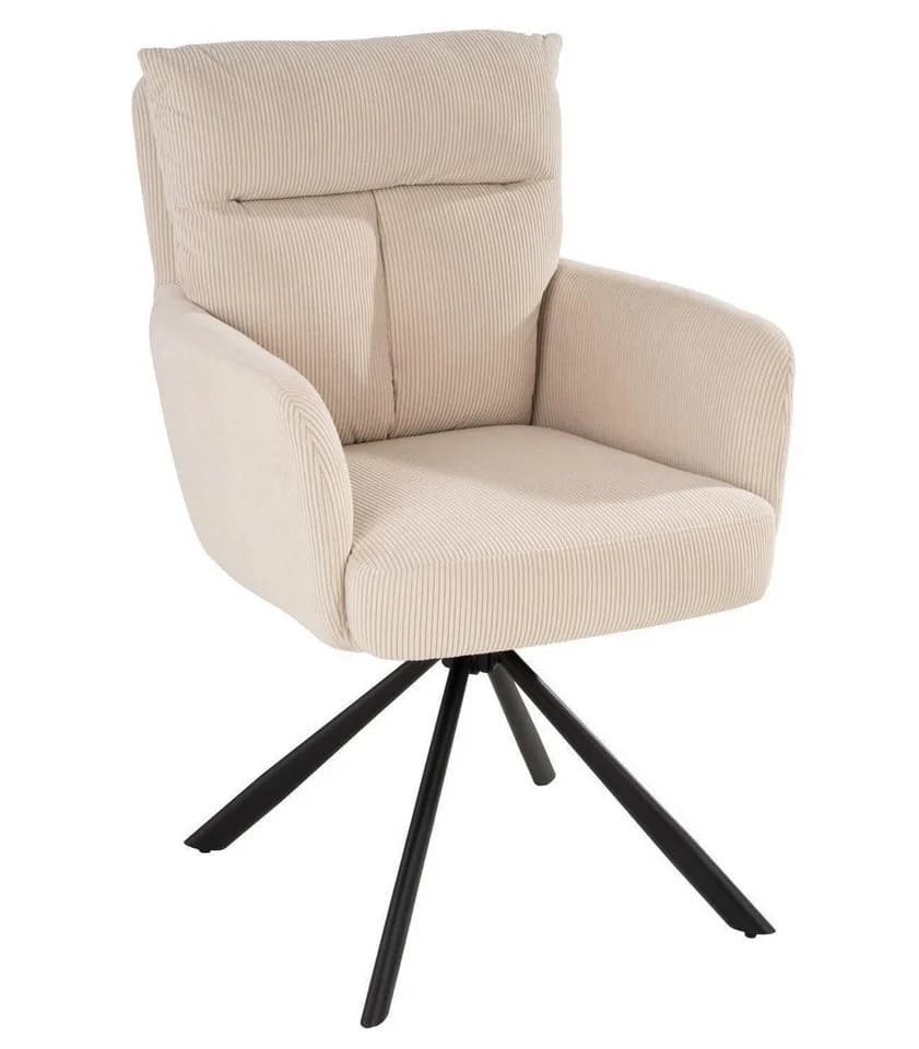 Home4You Polsterstuhl Beige Cord Metallgestell 180° drehbar - Bild 2