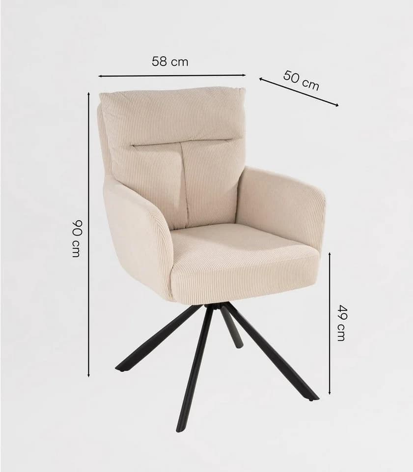 Home4You Polsterstuhl Beige Cord Metallgestell 180° drehbar - Bild 3