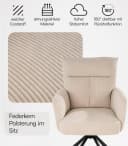 Home4You Polsterstuhl Beige Cord Metallgestell 180° drehbar Bild 5