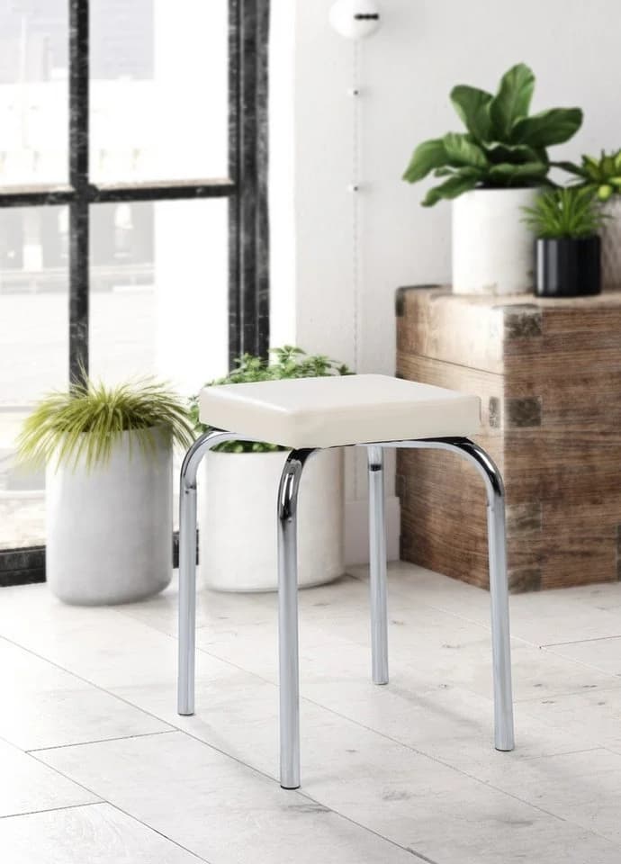 HAKU Sitzhocker Stapelhocker 4er Set Kunstleder Weiß