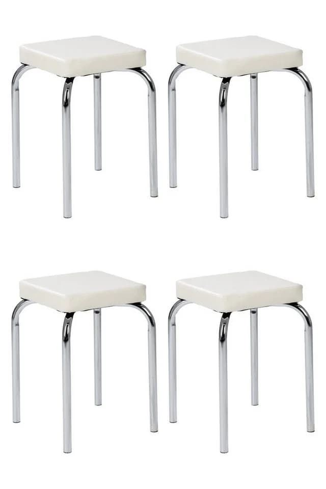 HAKU Sitzhocker Stapelhocker 4er Set Kunstleder Weiß - Bild 2