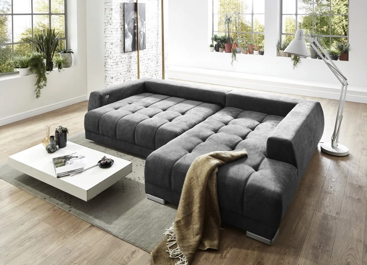 Iwaniccy Ecksofa MUSTANG Dunkelgrau Webstoff mit elektr. Sitztiefenverstellung - Bild 3