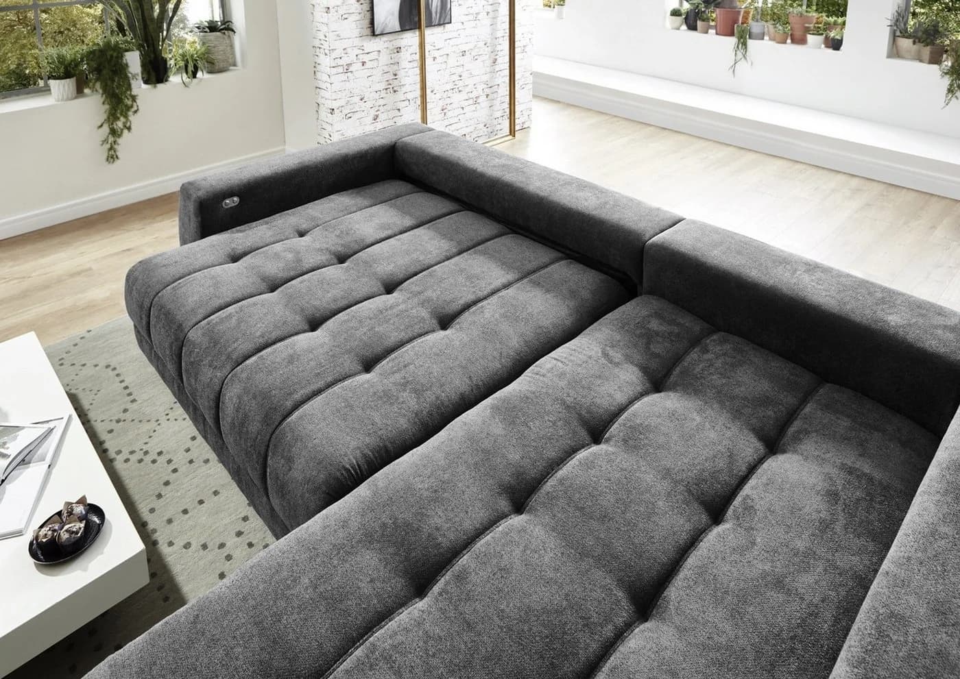 Iwaniccy Ecksofa MUSTANG Dunkelgrau Webstoff mit elektr. Sitztiefenverstellung - Bild 4