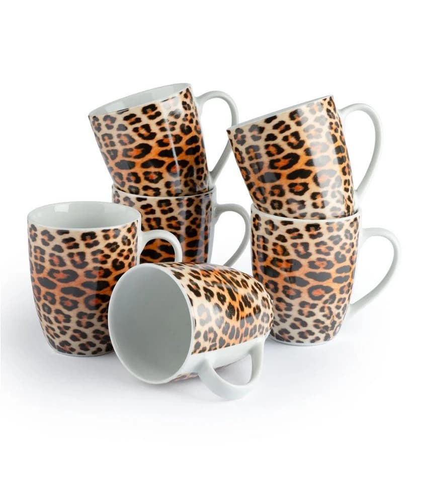 HIT Trading Kaffeetassen Set 6-tlg. Leopardenmuster Keramik Braun/Schwarz - Bild 2